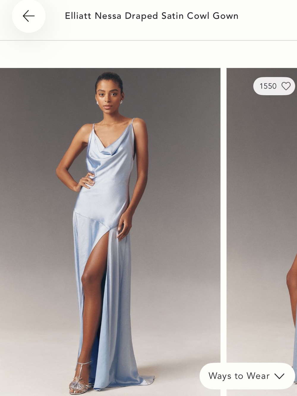 Anthropologie Light Blue Satin Cowl Neck Maxi Gown